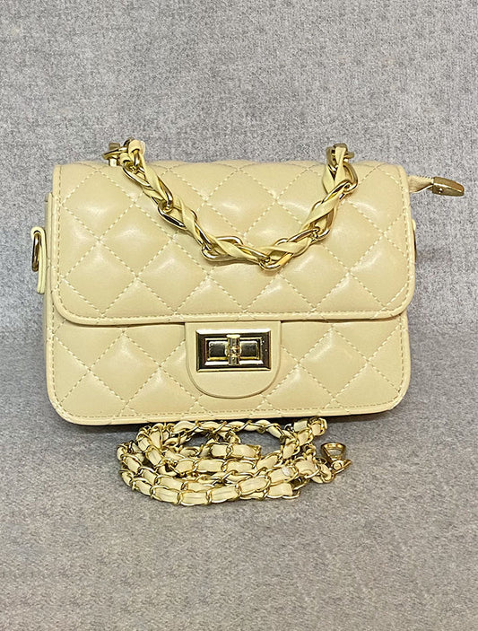 Cream Quilted Leather Crossbody Bag