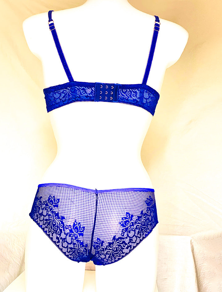 Vibrant Blue Lace and Mesh Lingerie Set