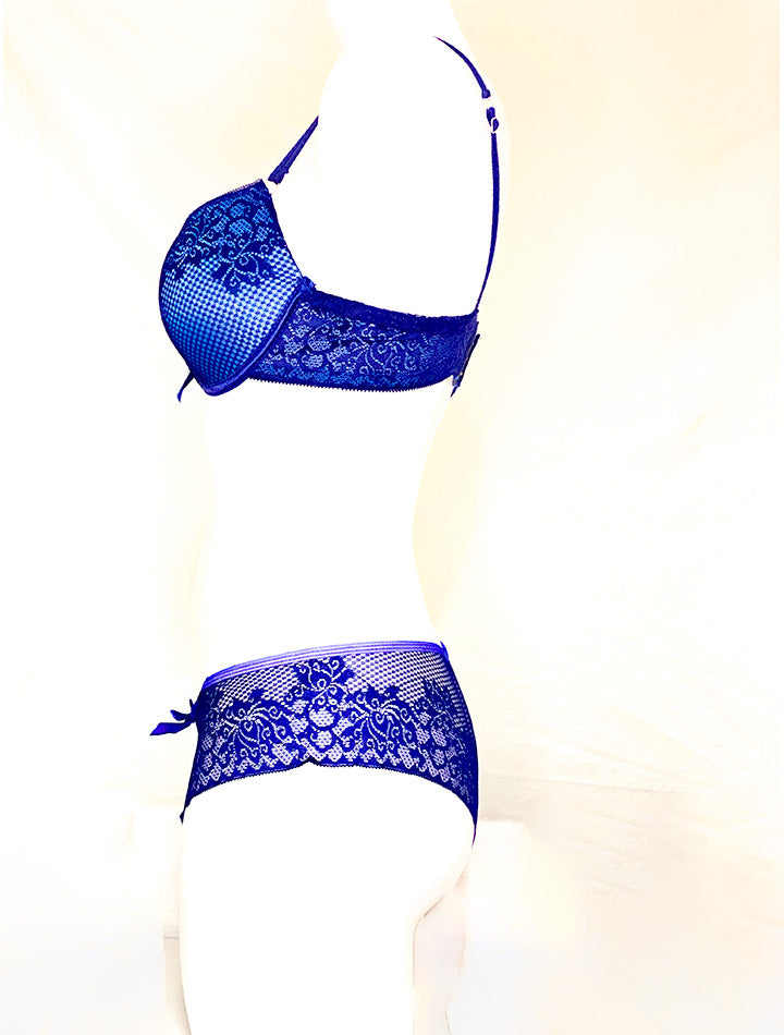 Vibrant Blue Lace and Mesh Lingerie Set