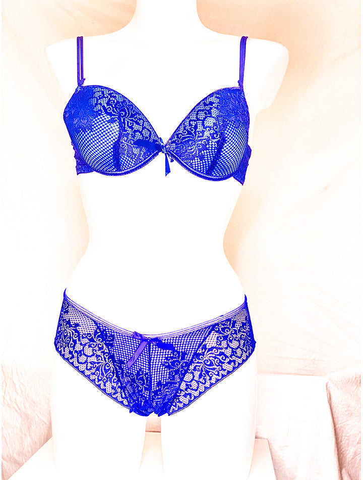 Vibrant Blue Lace and Mesh Lingerie Set