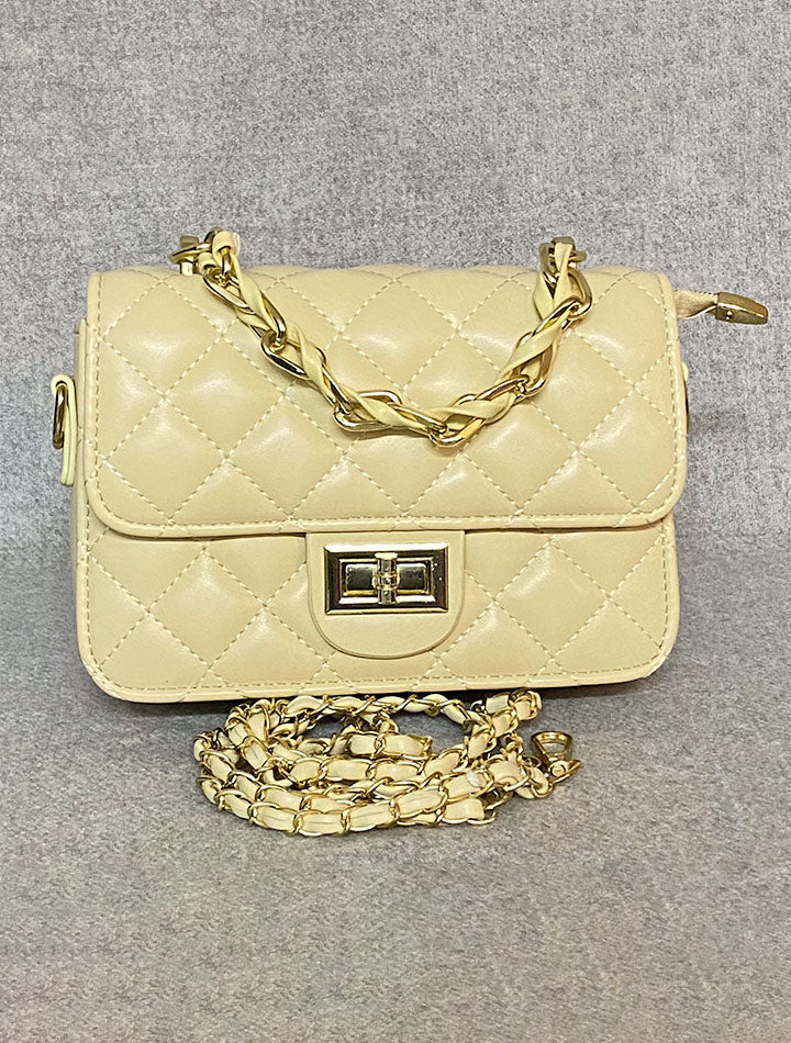 Cream Quilted Leather Crossbody Bag