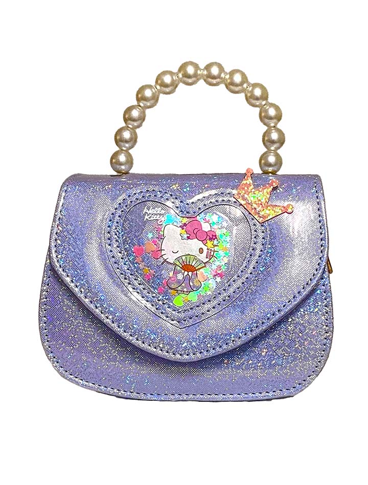 Glitter Kitty Heart Bag with Pearls