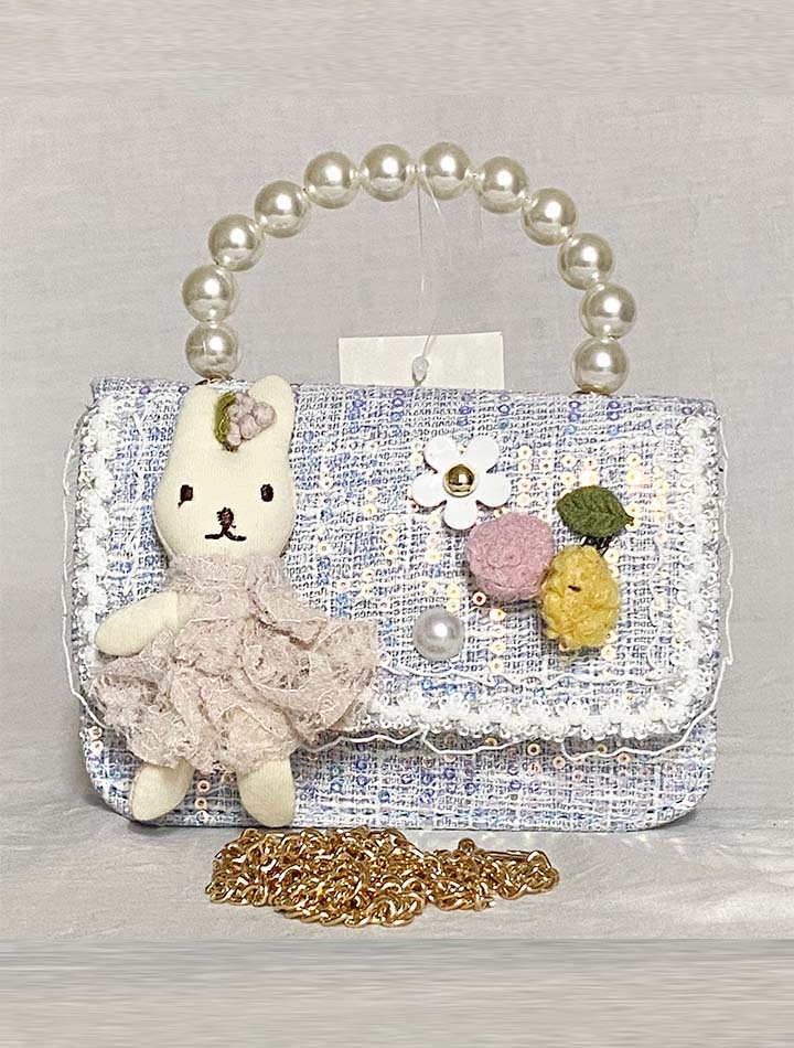 Glitter Kitty Heart Bag with Pearls