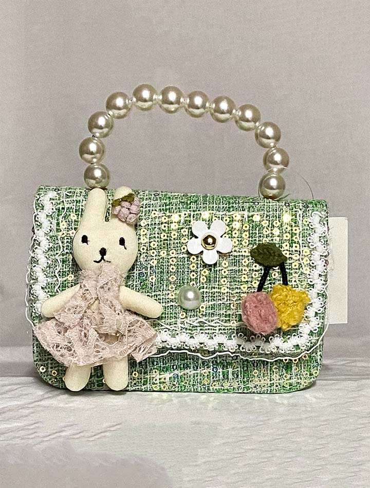 Glitter Kitty Heart Bag with Pearls