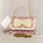 Glitter Kitty Heart Bag with Pearls