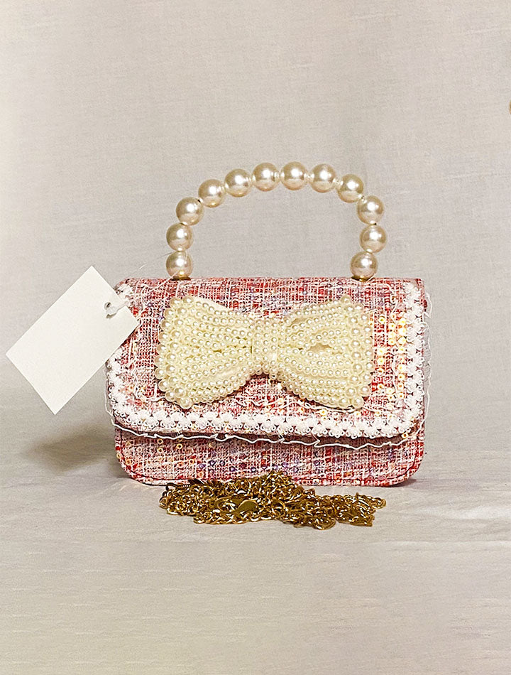 Glitter Kitty Heart Bag with Pearls