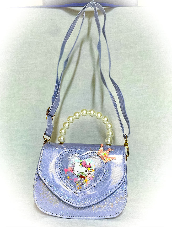 Glitter Kitty Heart Bag with Pearls