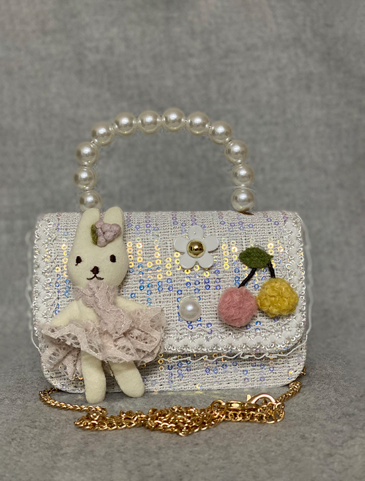 Miniature Beaded Handbag with Plush Bunny