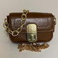 Red Leather Crossbody Bag with Gold Clasp