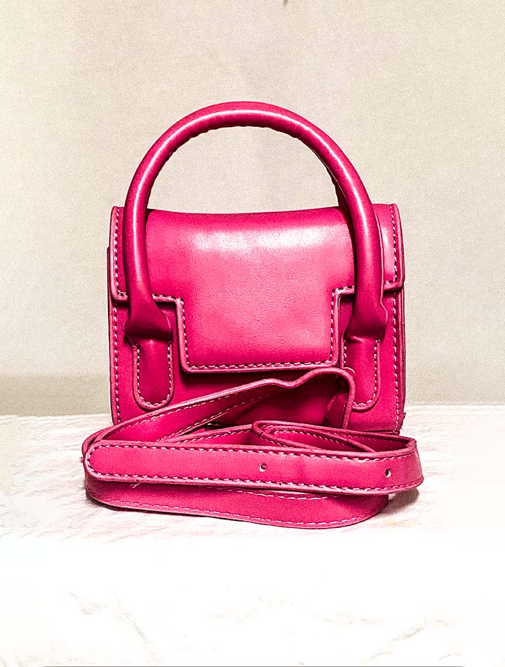 Pink Mini Leather Handbag with Adjustable Strap